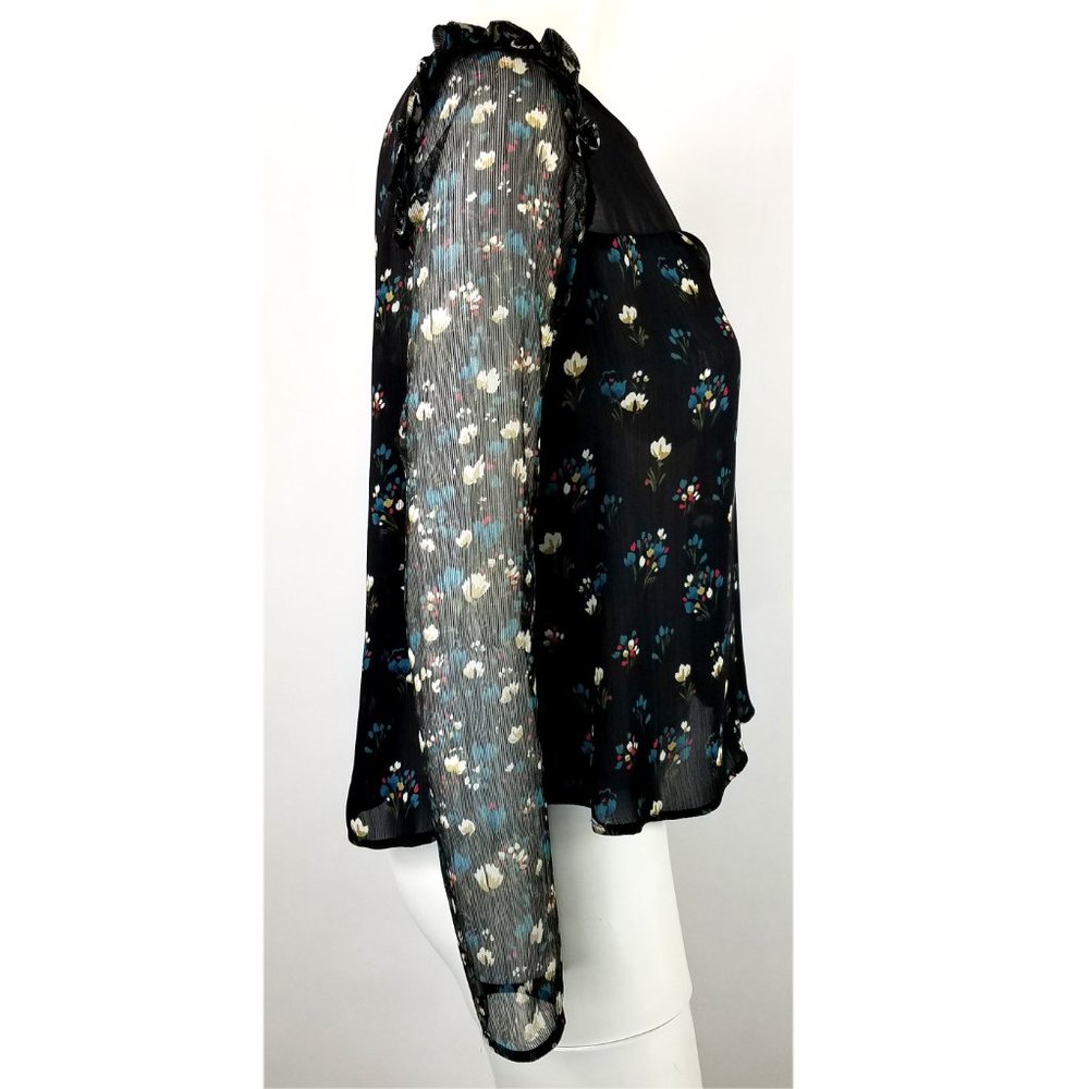 Zara Floral Print on Black Semi Sheer Top - Picture 3 of 6